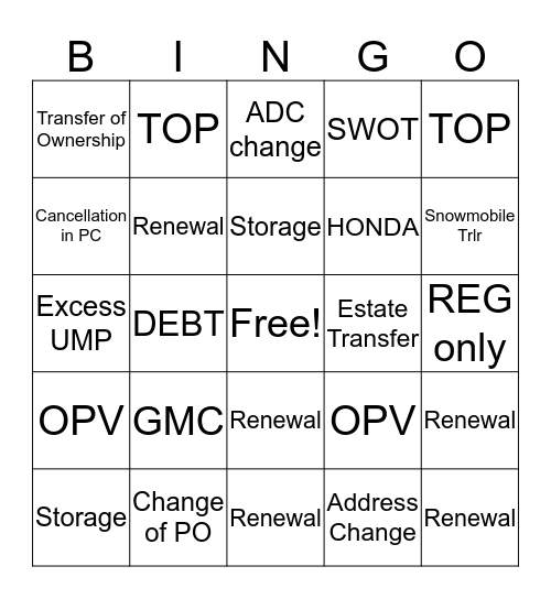 Policy Center BINGO Card