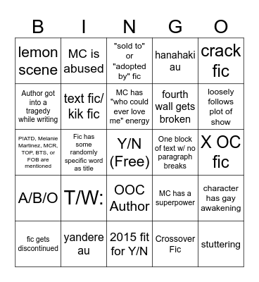 Wattpad bingo Card