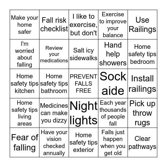 FALLS PREVENTION BINGO Card