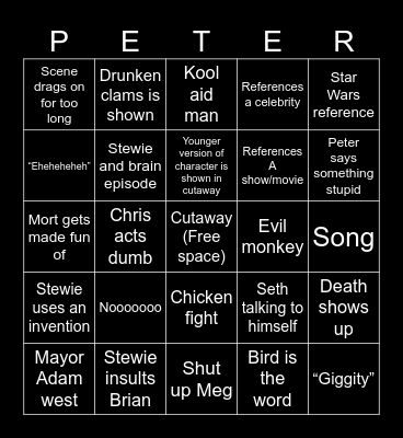 Family guy Bingo Card
