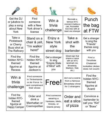 Rob & Julian's Farewell Bingo Card
