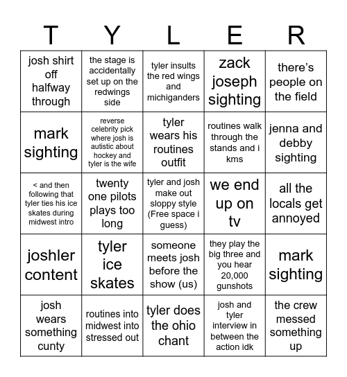 NHL Halftime Show Bingo Card