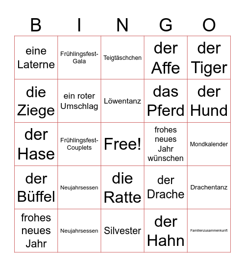 Chinesisches Neues Jahr Bingo Card