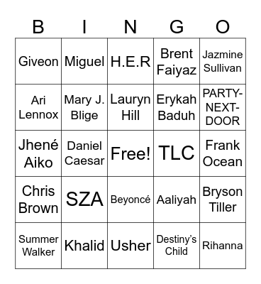 R&B Bingo Card