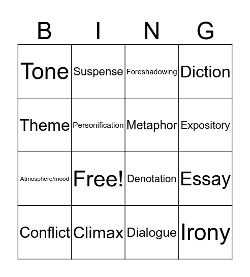 Literary Terms Bingo Card