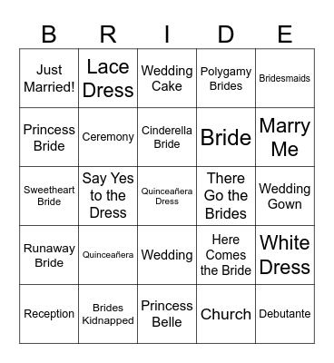 Bride Bingo V2 Bingo Card