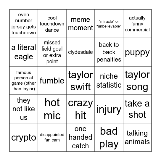 SUPER BOWL BINGO Card