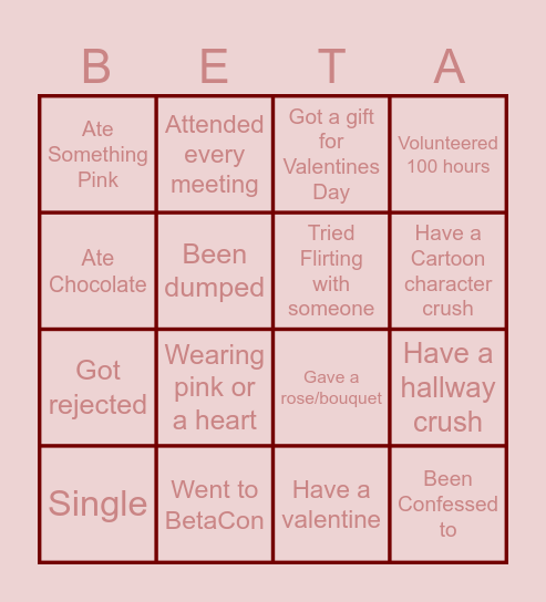 Beta Valentines Bingo Card