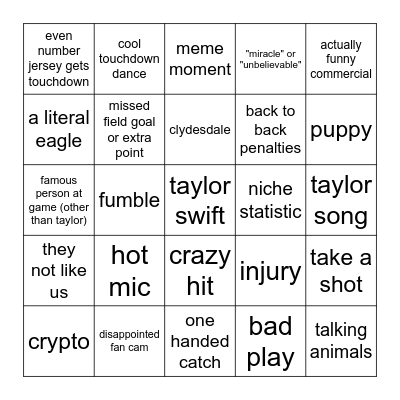 SUPER BOWL BINGO Card