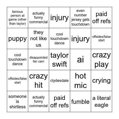 SUPER BOWL BINGO Card