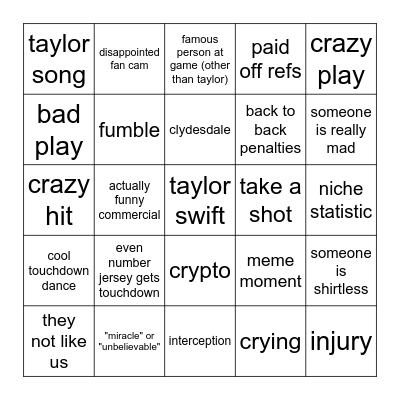 SUPER BOWL BINGO Card