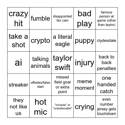 SUPER BOWL BINGO Card