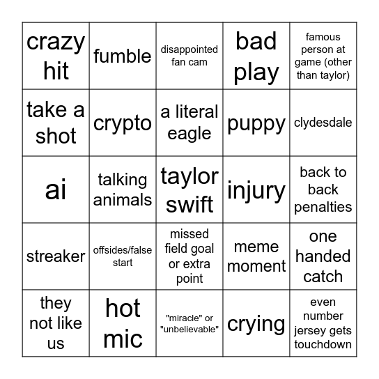 SUPER BOWL BINGO Card