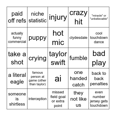 SUPER BOWL BINGO Card