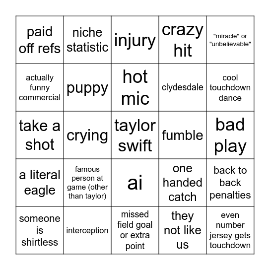 SUPER BOWL BINGO Card