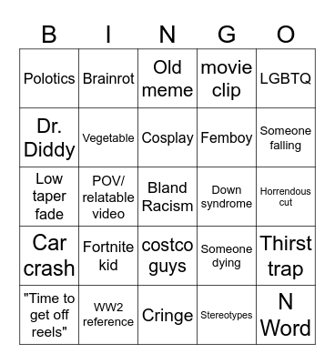 Instagram reels Bingo Card