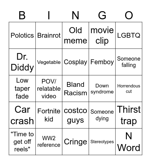 Instagram reels Bingo Card