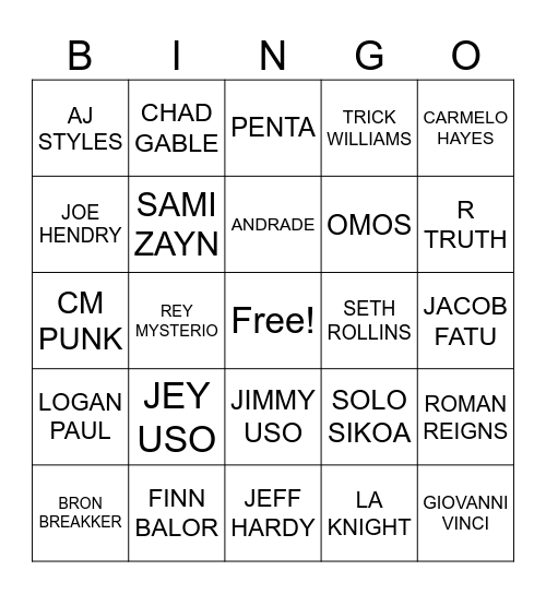 2025 ROYAL RUMBLE PARTY Bingo Card