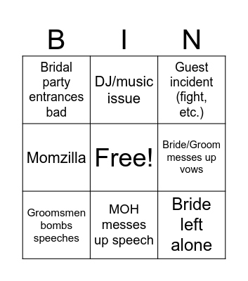 Wedding Bingo Card