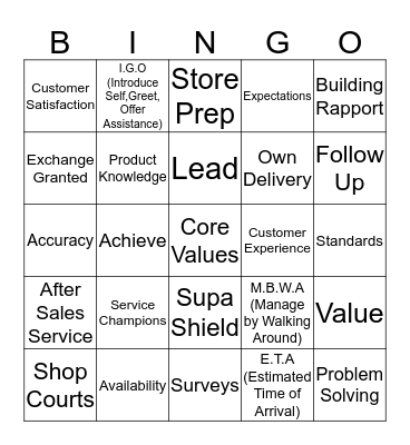 Customer Service Week 2016 Bingo Card