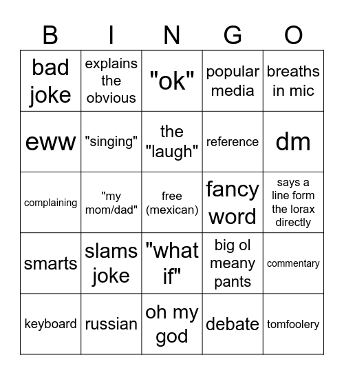 nerd bingo Card
