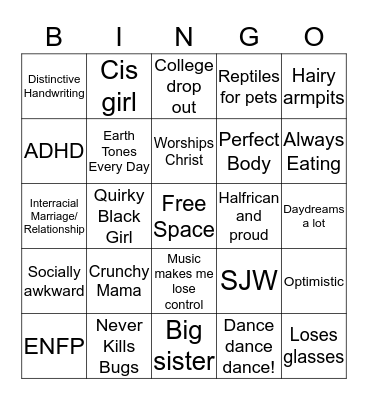 Nadj Padj Bingo Card