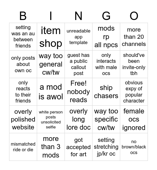 "this group is not gonna make it" bingo Card