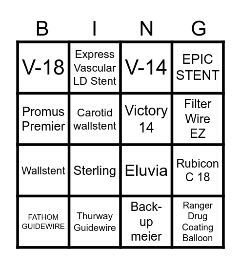 Vajira Vascular THX Bingo Card