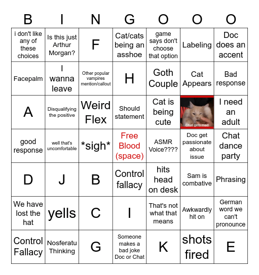 Dr Mick vampire master Bingo Card