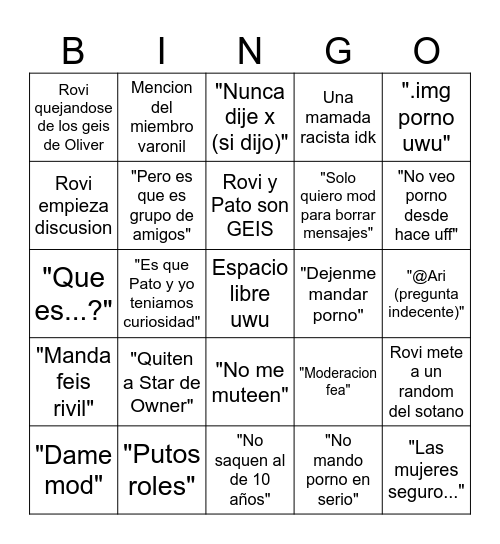 Un dia con Rovi Bingo Card