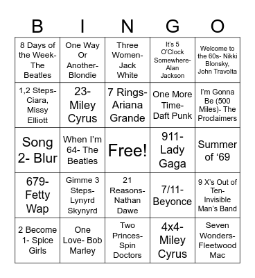 Number Songs Bingo Card