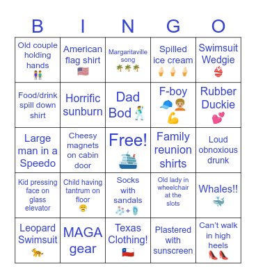Cruise Bingo Card