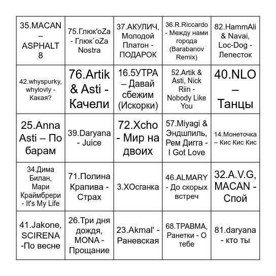 МУЗЛОто Bingo Card