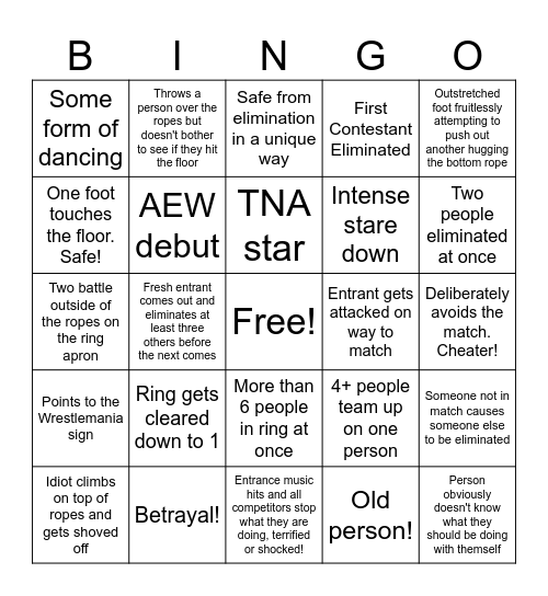 Women's Royal Rumble Bingo Card