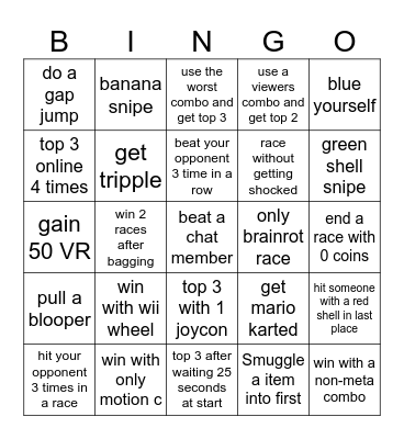 Mario Kart Bingo Card
