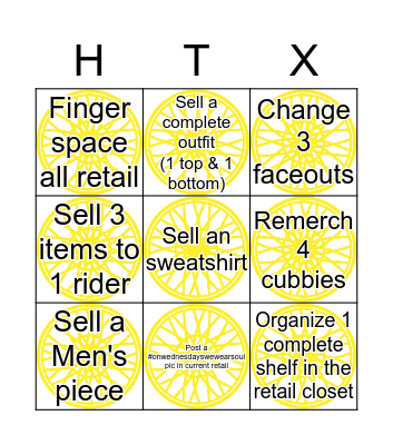 ROTX October Retail Challenge Bingo Card