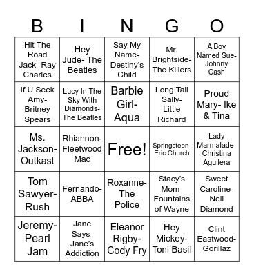 Name Songs Bingo Card