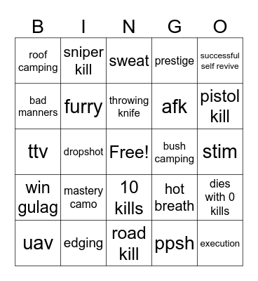 warzone bingopre Bingo Card