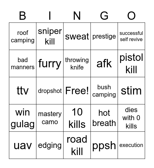 warzone bingopre Bingo Card