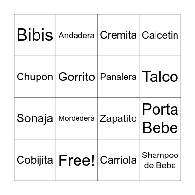 Baby Shower Bingo Card