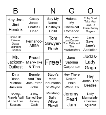 Name Songs Bingo Card
