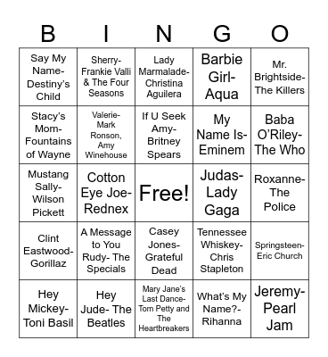 Name Songs Bingo Card