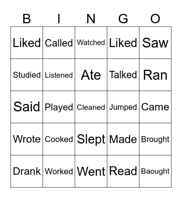 Verbs Bingo Card
