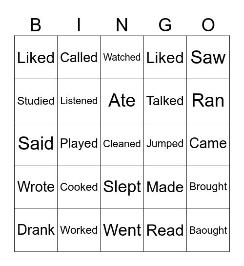 Verbs Bingo Card