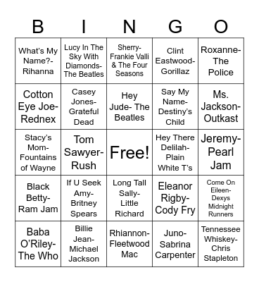 Name Songs Bingo Card