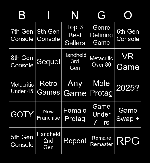 2025 Game Challenge Bingo Card