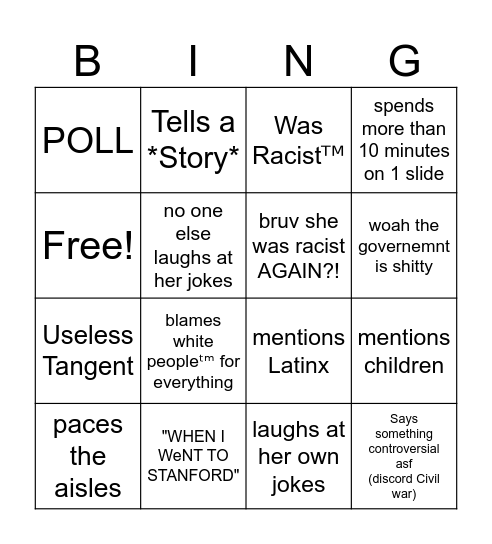 Ethnics is boring and predictable Bingo Card