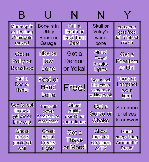 Phasmo Bingo Card