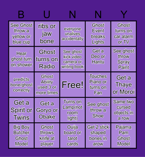 Phasmo Bingo Card