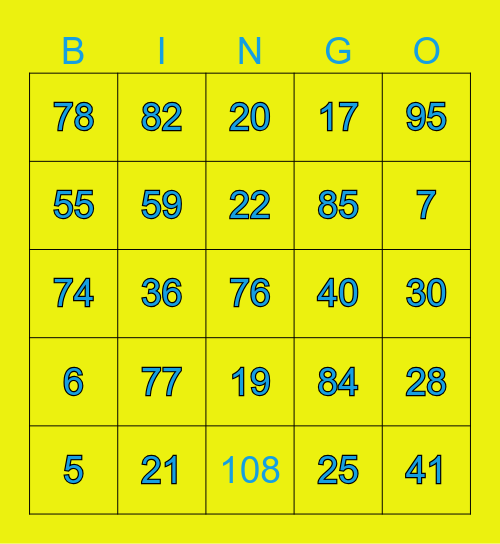 Number Bingo Card